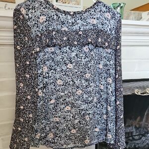 LOFT Silver Ruffled Long Sleeve Blouse